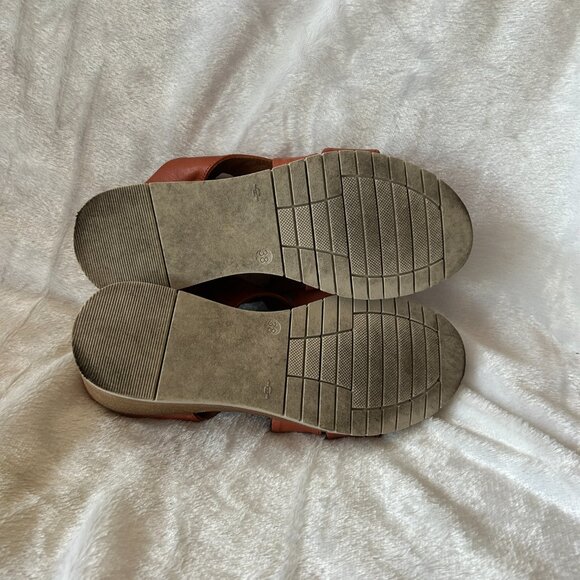 Miz Mooz Morgana Wedge Sandals Womens Size 38 Brandy Leather Strappy - Picture 6 of 6